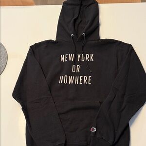NYONxChampion Black Hoodie with Bold Text